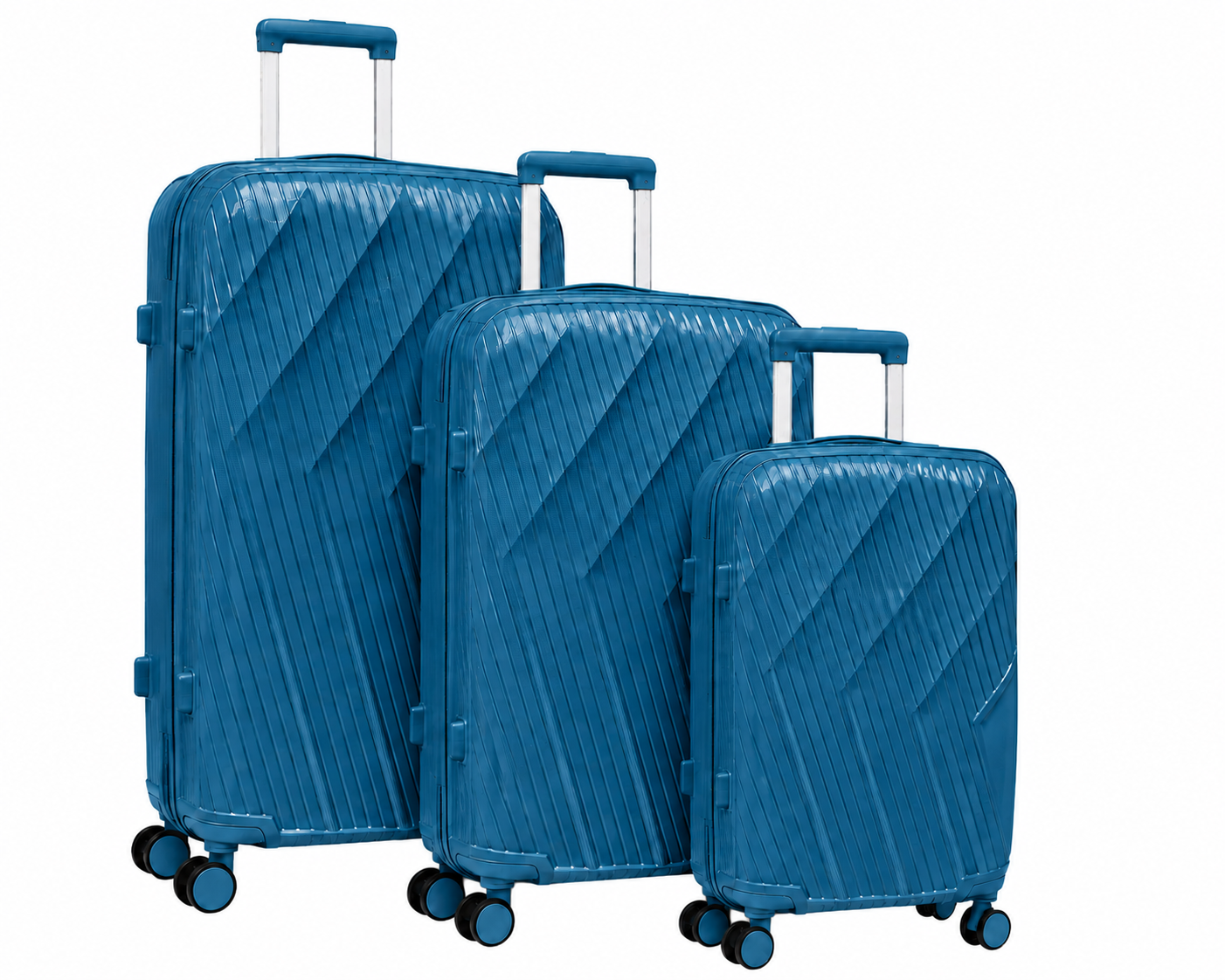 (image for) ARMAX Teal Blue Ribbed Hard-Shell Set of 3 Spinner Suitcase